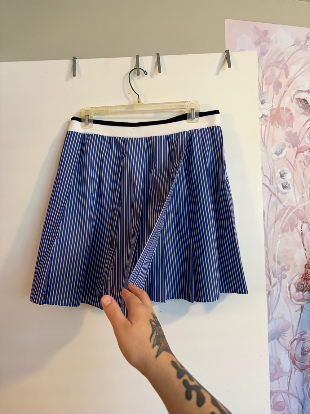 JW Anderson x Uniqlo large pleated skirt striped blue and white schoolgirl skirt